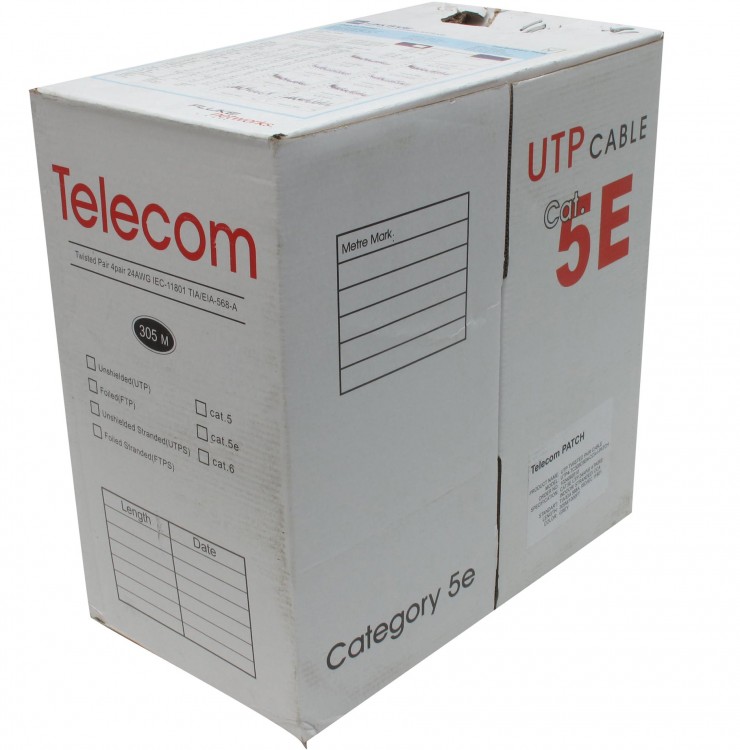 Кабель UTP  5е Telecom , медь, 0,51мм., ПВХ/ПВХ 2 пары, оранжевый