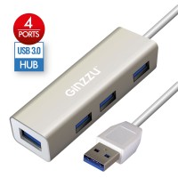 Концентратор USB Ginzzu GR-517UB,4 порта USB 3.0, серебристый, rtl