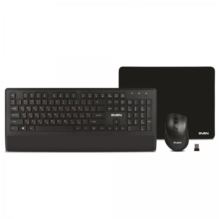 Комплект беспроводной клавиатура+мышь+коврик Sven KB-C3800W,черный,USB(для приемника),rtl