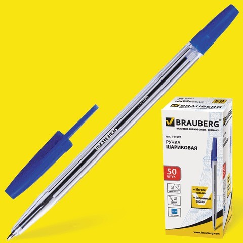Ручка шар. Brauberg "Line", синяя, прозр. корп, 1,0мм (141097)