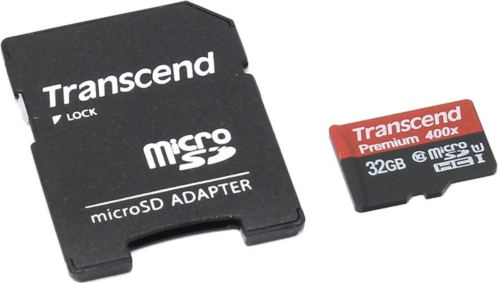 Карта памяти(+адаптер) microSDHC 32Гб/Class 10/UHS-I,Transcend (TS32GUSDU1)